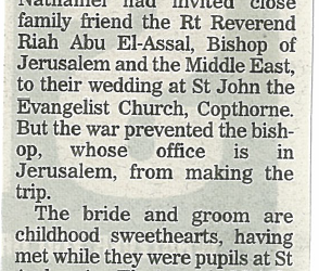 War prevents bishop blessing wedding